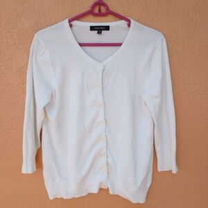 Ellen Tracy Medium Cardigan White 3/4 Long Sleeves Buttons Up Rayon Blend